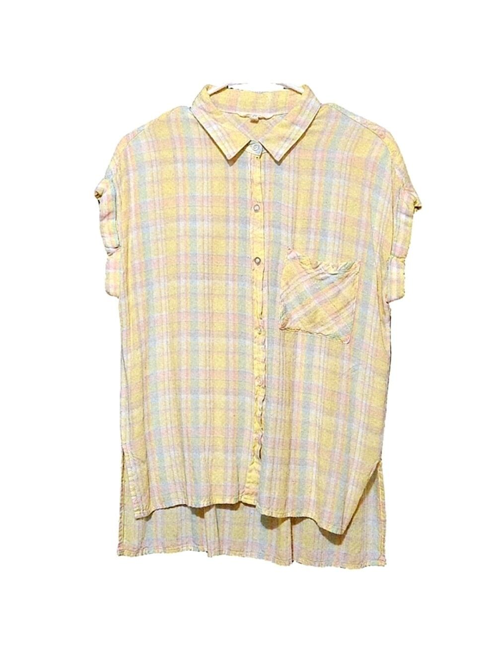 Buffalo David Bitton Oversized Plaid Flannel Button Down Shirt Yellow Checked Sm